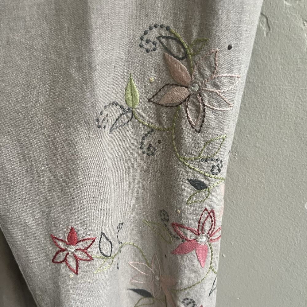 J. Jill Embroidered Floral Linen Wide Leg Pants Size 8 Petite Tan Pull On Beach - Picture 10 of 11
